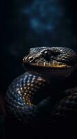 Realistic Snake on Dark Background AI Generated photo