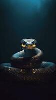 Realistic Snake on Dark Background AI Generated photo