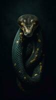 Vintage Snake on Dark Background Generative AI photo