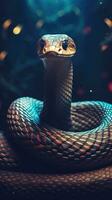 Clásico serpiente en oscuro antecedentes generativo ai foto