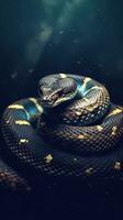 Clásico serpiente en oscuro antecedentes generativo ai foto