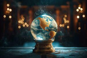 Solitary Globe with Gleaming Border  Cinematic Shot AI Generated photo