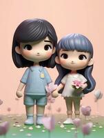 Super Cute Couple in Spring Pastel Color Mockup AI Generated photo