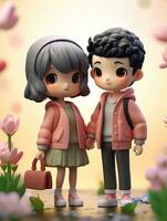 Super Cute Couple in Spring Pastel Color Mockup AI Generated photo