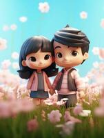 Super Cute Couple in Spring Pastel Color Mockup AI Generated photo