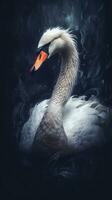 Majestic Swan in Bokeh Style on Dark Background Generative AI photo