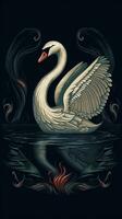 Whimsical Swan Illustration on Dark Background Generative AI photo