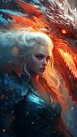 The Fire Queen and Throne of Ice with Her Dragon AI Generated photo