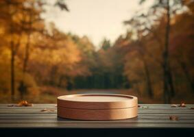 Autumnthemed Wooden Box on Table AI Generated photo