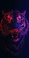 Neon Tiger in Dynamic Composition with Dramatic Lighting AI Generated photo