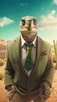 Business Attire Tortoise in a DesertThemed Office AI Generated photo