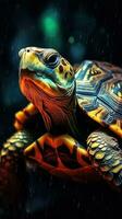 majestuoso Tortuga en bokeh estilo en oscuro antecedentes generativo ai foto