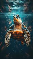Double Exposure Turtle on Dark Background Generative AI photo