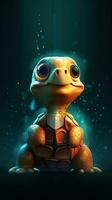 Cartoon Turtle on Dark Background Generative AI photo