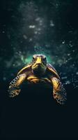 Minimalist Turtle on Dark Background Generative AI photo