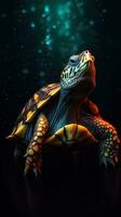 Grungeon Turtle on Dark Background Generative AI photo