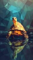 Low Poly Turtle on Dark Background Generative AI photo