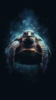 Silhouette Turtle on Dark Background Generative AI photo