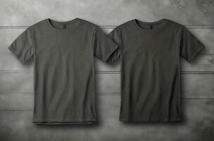 Two Pairs of Grey Tee Shirts Front and Back Mockups AI Generated photo