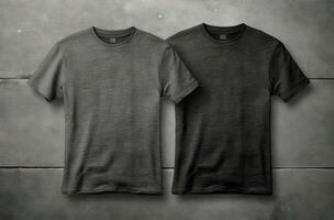 Two Pairs of Grey Tee Shirts Front and Back Mockups AI Generated photo