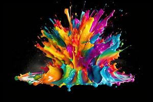 Vibrant Paint Splashes in Rainbow Hues on Transparent Background AI Generated photo