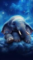 Sleeping Baby Elephant on a Cloud AI Generated photo