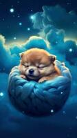 Cute Puppy Sleeping on a Cloud  Realistic Animal Portrait AI Generated photo