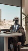 Business Vulture in a DesertThemed Office AI Generated photo