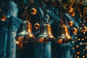 Vintage Christmas Background with Highly Detailed Bells AI Generated photo