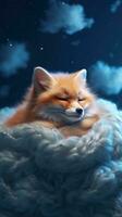 Cute Fox Sleeping on a Cloud in Realistic Animal Portrait Style AI Generated photo