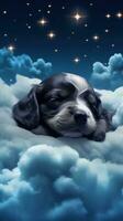 Cute Puppy Sleeping on a Cloud  Realistic Animal Portrait AI Generated photo