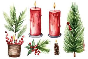 Watercolor Christmas Candle Clipart AI Generated photo