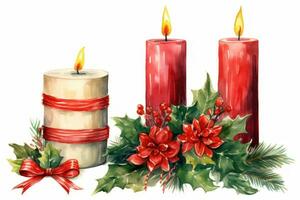 Watercolor Christmas Candle Clipart AI Generated photo