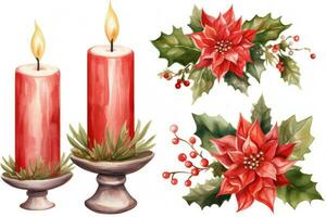 Watercolor Christmas Candle Clipart AI Generated photo