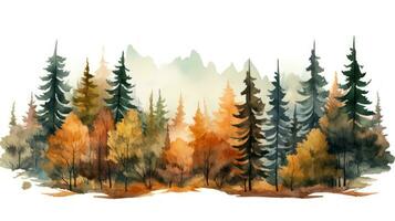 Autumn Forest Tree Watercolor Illustration AI Generated photo