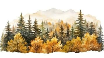Autumn Forest Tree Watercolor Illustration AI Generated photo