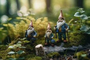 Whimsical Woodland Gnomes  Transparent Watercolor Repeat AI Generated photo