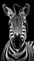 Black and White Zebra on Dark Background AI Generated photo