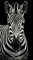 Black and White Zebra on Dark Background AI Generated photo