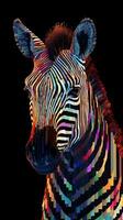 Glitched Zebra on Dark Background Generative AI photo