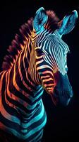 Neon Zebra on Dark Background AI Generated photo