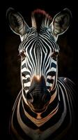 Vintage Zebra on Dark Background AI Generated photo