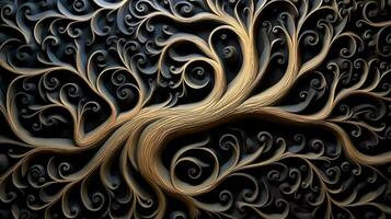 Twisted Branches Shaped into 3D Fractals of Wood Bio Sculpture for Decorative Backgrounds Generative AI photo