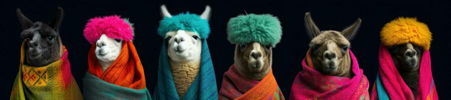 Anthropomorphic Alpaca Rap Group Posing in Studio photo