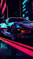 Dynamic Metal Poster of a Sleek Sports Car and Fierce Panther Generative AI photo