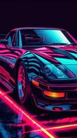 Dynamic Metal Poster of a Sleek Sports Car and Fierce Panther Generative AI photo