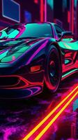 Dynamic Metal Poster of a Sleek Sports Car and Fierce Panther Generative AI photo