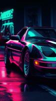 dinámica metal póster de un pulcro Deportes coche y feroz pantera generativo ai foto