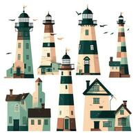 Simplified Lighthouses in Storybook Style A Flat Brushwork Illustration Generative AI photo