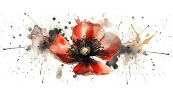 Watercolor Collection of Albanias Famous Poppy Flowers Generative AI photo